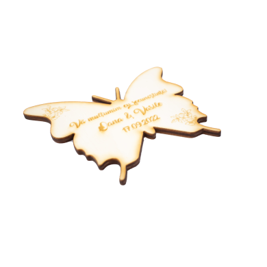 Mărturii Nuntă Fluture din Lemn, cu Magnet, Personalizabile, Set de 10