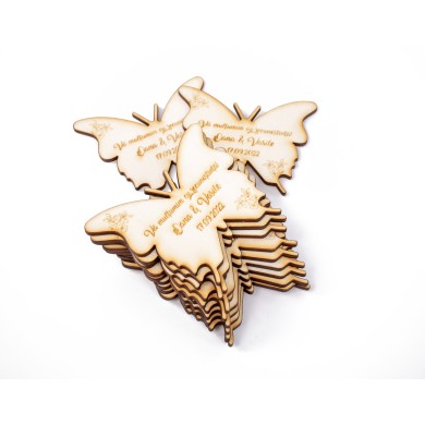 Mărturii Nuntă Fluture din Lemn, cu Magnet, Personalizabile, Set de 10