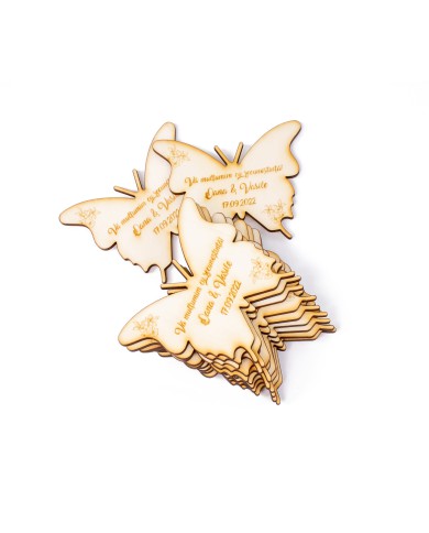 Mărturii Nuntă Fluture din Lemn, cu Magnet, Personalizabile, Set de 10