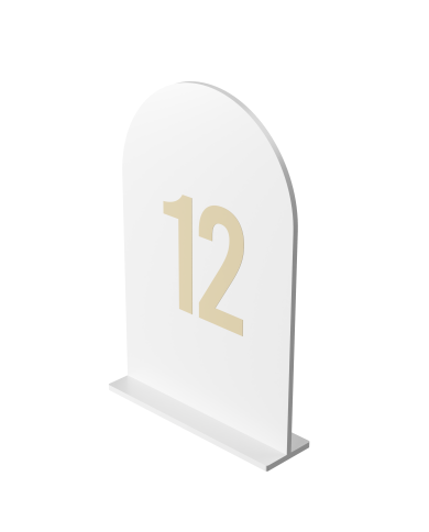 Set Numere de Masă Plexiglas Semioval Simplu, Set 20, Design Minimalist pentru Nuntă și Botez, Alb Gold