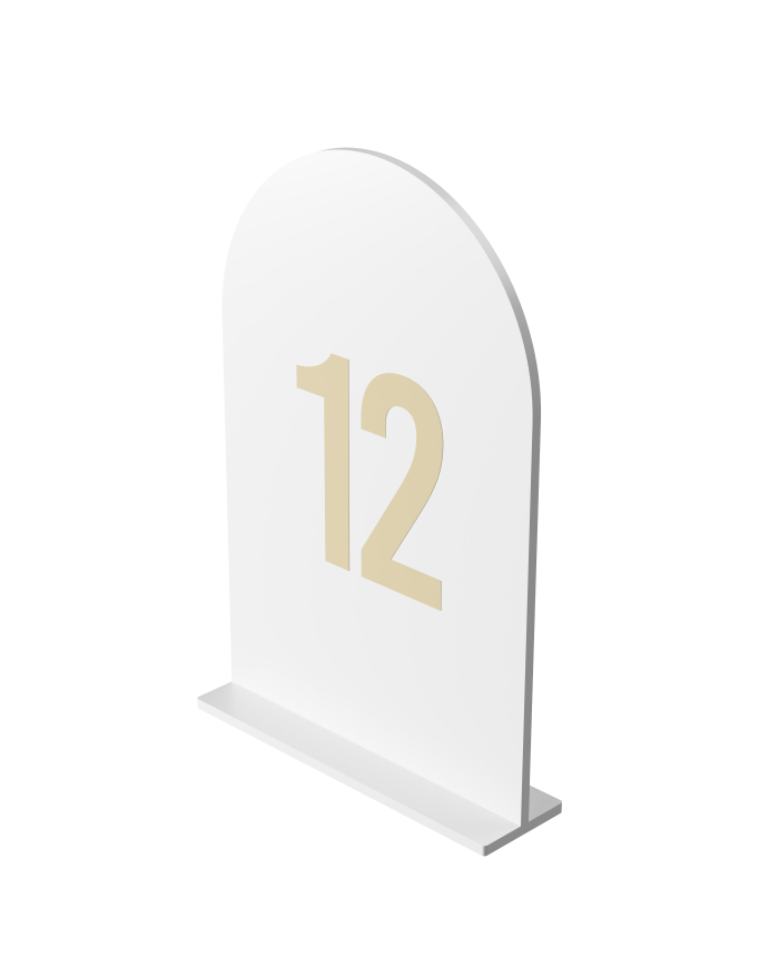Set Numere de Masă Plexiglas Semioval Simplu, Set 20, Design Minimalist pentru Nuntă și Botez, Alb Gold
