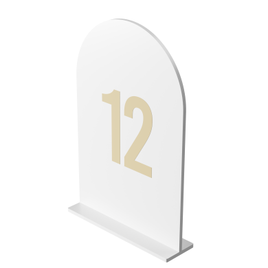 Set Numere de Masă Plexiglas Semioval Simplu, Set 20, Design Minimalist pentru Nuntă și Botez, Alb Gold
