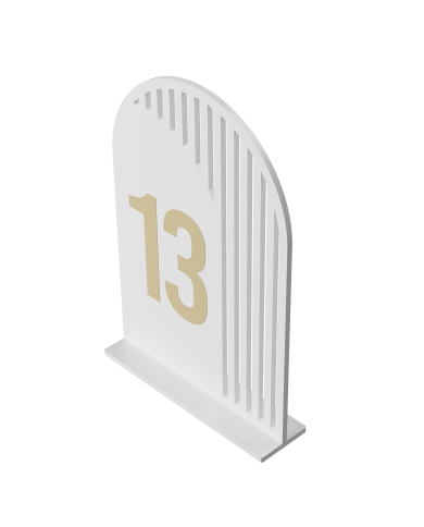 Set Numere de Masă Plexiglas Semioval Asimetric, de la 1 la 20, Eleganță Modernă pentru Evenimente, Nuntă, Botez, Alb Gold