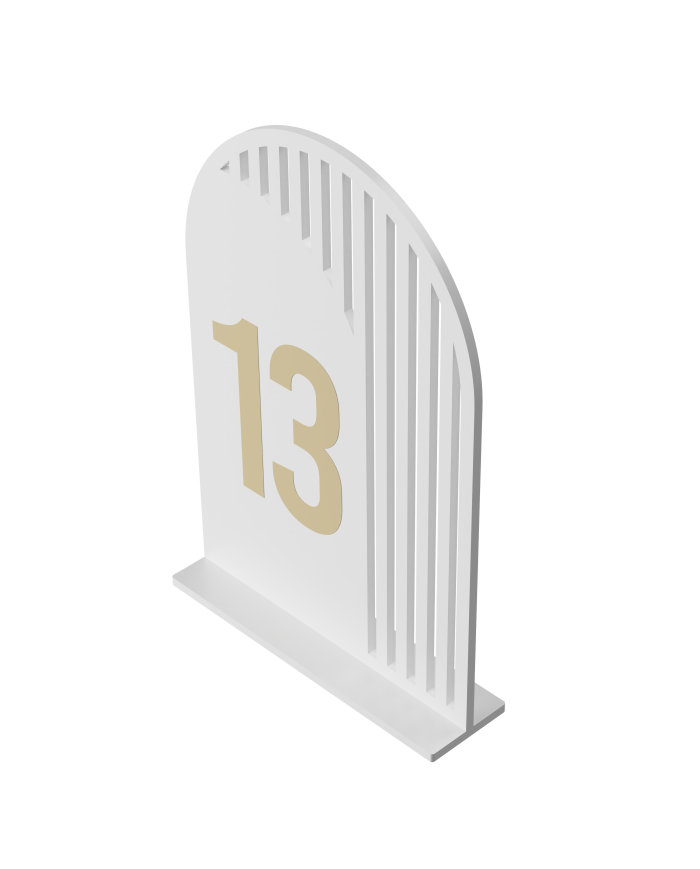 Set Numere de Masă Plexiglas Semioval Asimetric, de la 1 la 20, Eleganță Modernă pentru Evenimente, Nuntă, Botez, Alb Gold