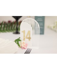 Set Numere de Masă Plexiglas Semioval Asimetric, de la 1 la 20, Eleganță Modernă pentru Evenimente, Nuntă, Botez, Alb Gold
