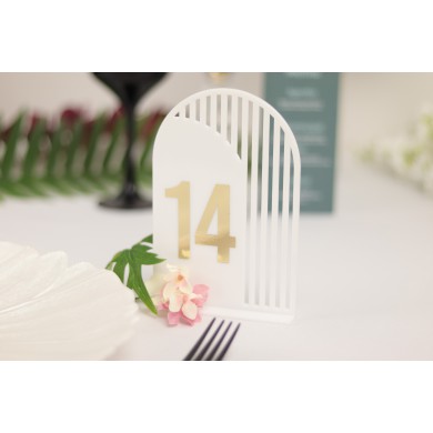 Set Numere de Masă Plexiglas Semioval Asimetric, de la 1 la 20, Eleganță Modernă pentru Evenimente, Nuntă, Botez, Alb Gold