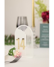 Set Numere de Masă Plexiglas Semioval Asimetric, de la 1 la 20, Eleganță Modernă pentru Evenimente, Nuntă, Botez, Alb Gold