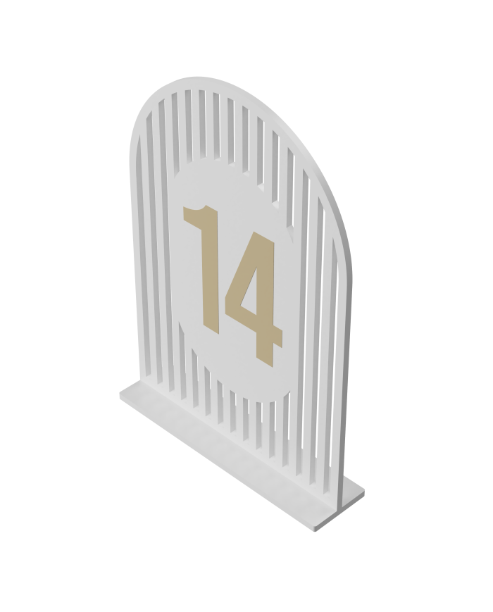 Set Numere de Masă Plexiglas Semioval Simetric, de la 1 la 20, Accesorii pentru Evenimente, Nuntă, Botez, Alb Gold