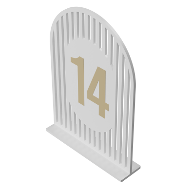 Set Numere de Masă Plexiglas Semioval Simetric, de la 1 la 20, Accesorii pentru Evenimente, Nuntă, Botez, Alb Gold