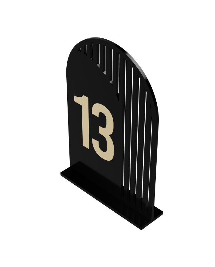 Set Numere de Masă Plexiglas Semioval Asimetric, de la 1 la 20, Eleganță Modernă pentru Evenimente, Nuntă, Botez, Negru Gold
