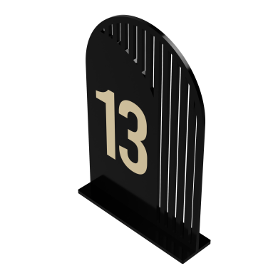 Set Numere de Masă Plexiglas Semioval Asimetric, de la 1 la 20, Eleganță Modernă pentru Evenimente, Nuntă, Botez, Negru Gold
