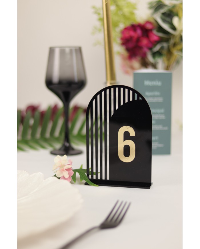 Set Numere de Masă Plexiglas Semioval Asimetric, de la 1 la 20, Eleganță Modernă pentru Evenimente, Nuntă, Botez, Negru Gold