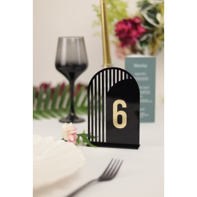 Set Numere de Masă Plexiglas Semioval Asimetric, de la 1 la 20, Eleganță Modernă pentru Evenimente, Nuntă, Botez, Negru Gold