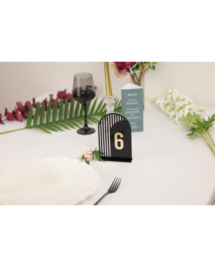 Set Numere de Masă Plexiglas Semioval Asimetric, de la 1 la 20, Eleganță Modernă pentru Evenimente, Nuntă, Botez, Negru Gold
