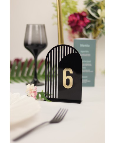Set Numere de Masă Plexiglas Semioval Asimetric, de la 1 la 20, Eleganță Modernă pentru Evenimente, Nuntă, Botez, Negru Gold