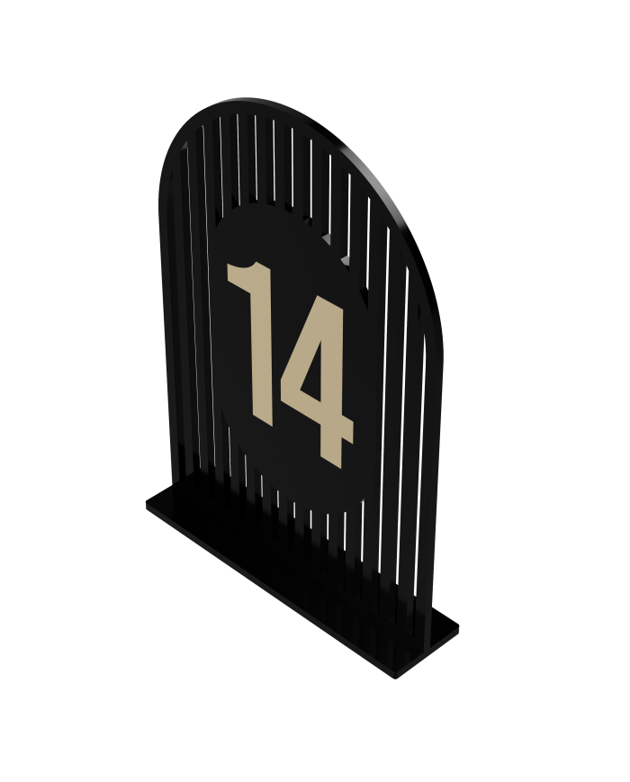 Set Numere de Masă Plexiglas Semioval Simetric de la 1 la 20, Accesorii pentru Evenimente, Nuntă, Botez, Negru Gold