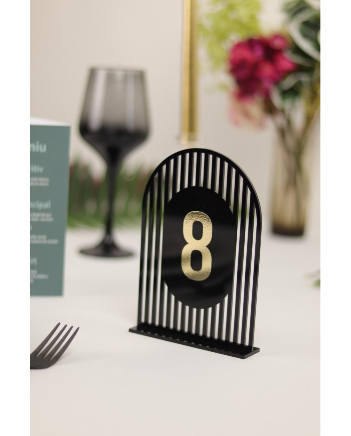 Set Numere de Masă Plexiglas Semioval Simetric de la 1 la 20, Accesorii pentru Evenimente, Nuntă, Botez, Negru Gold