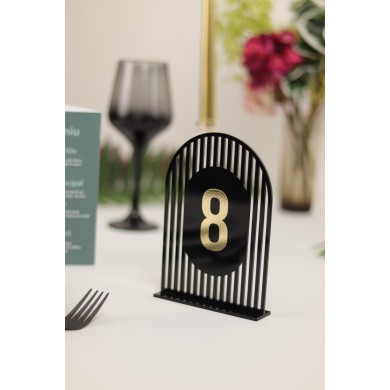 Set Numere de Masă Plexiglas Semioval Simetric de la 1 la 20, Accesorii pentru Evenimente, Nuntă, Botez, Negru Gold