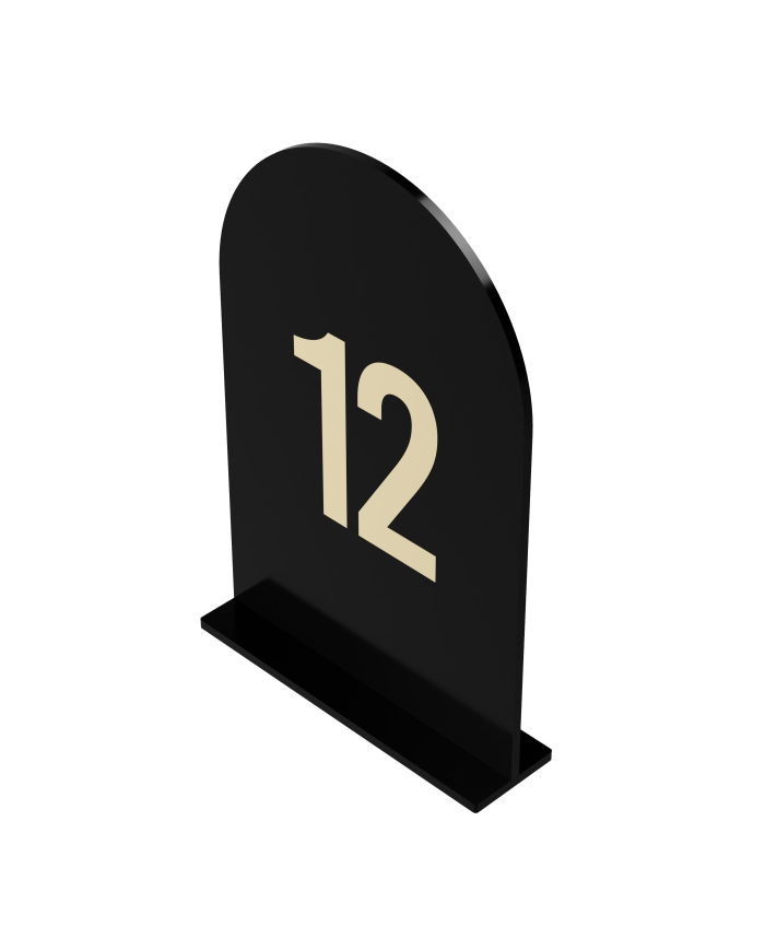 Set Numere de Masă Plexiglas Semioval Simplu, de la 1 la 20, Design Minimalist pentru Nuntă și Botez, Negru Gold