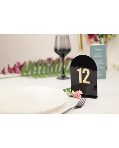 Set Numere de Masă Plexiglas Semioval Simplu, de la 1 la 20, Design Minimalist pentru Nuntă și Botez, Negru Gold