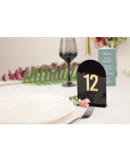 Set Numere de Masă Plexiglas Semioval Simplu, de la 1 la 20, Design Minimalist pentru Nuntă și Botez, Negru Gold