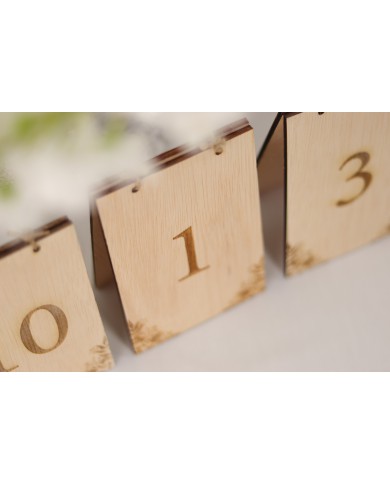 Set Numere de Masă Lemn Model Elegant "Agrișe", de la 1 la 20, Nuntă, Botez, Evenimente Speciale