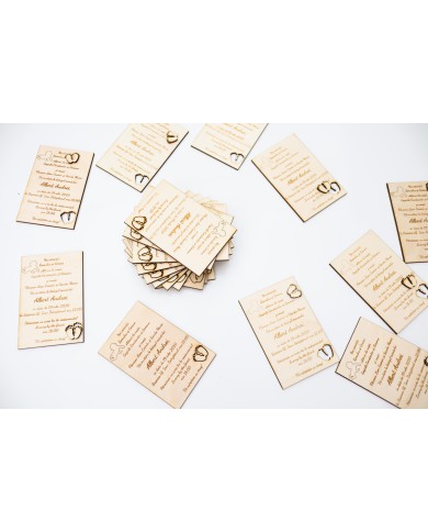 Set Invitatii Botez sau Nunta deosebite, din lemn, gravura laser, 10 bucati