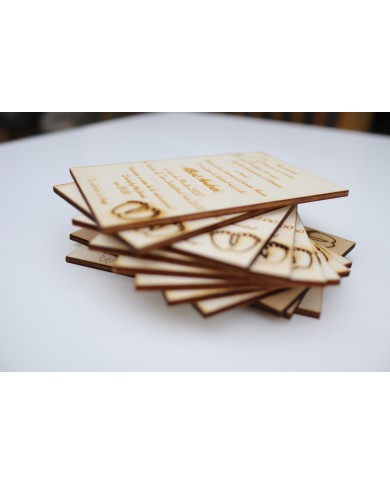 Set Invitatii Botez sau Nunta deosebite, din lemn, gravura laser, 10 bucati