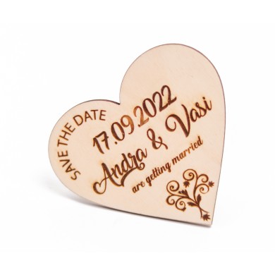 Invitatie tip Save the Date pentru a anunta data nuntii, din lemn, gravata pe laser, set de 10