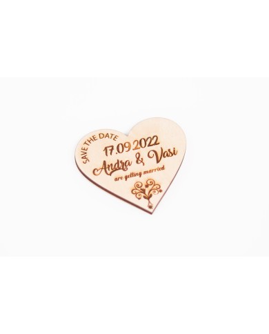 Invitatie tip Save the Date pentru a anunta data nuntii, din lemn, gravata pe laser, set de 10