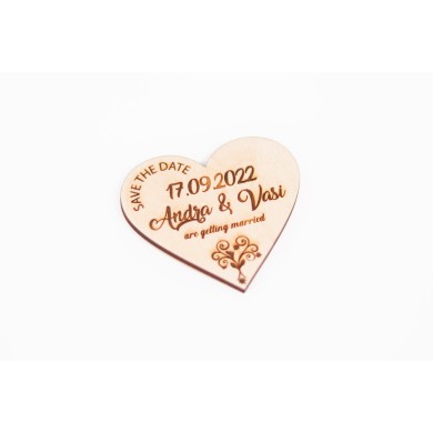 Invitatie tip Save the Date pentru a anunta data nuntii, din lemn, gravata pe laser, set de 10