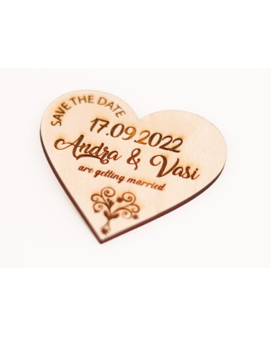 Invitatie tip Save the Date pentru a anunta data nuntii, din lemn, gravata pe laser, set de 10