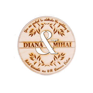 Invitatie Nunta Magnetica, din lemn, gravata pe laser, set de 10