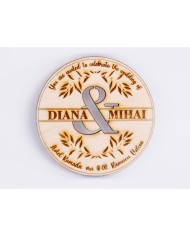 Invitatie Nunta Magnetica, din lemn, gravata pe laser, set de 10